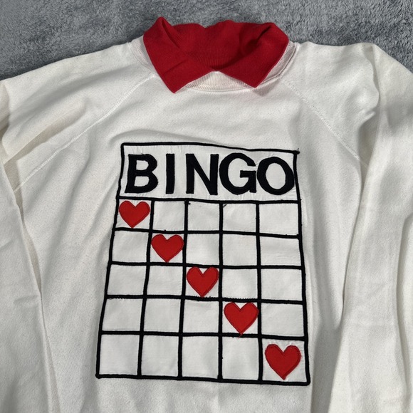 Vintage 1980s Bingo Granny Sweatshirt SZ L Retro Classic USA Hearts Retro - Picture 2 of 11
